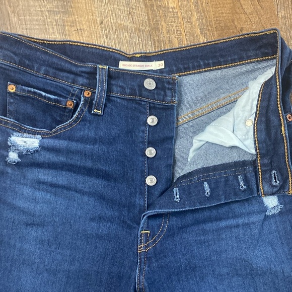 LEVI’S PREMIUM 501 RIBCAGE STRAIGHT ANKLE UNDONE HEM FOR FREE PEOPLE LUXEDENIM - Picture 3 of 14